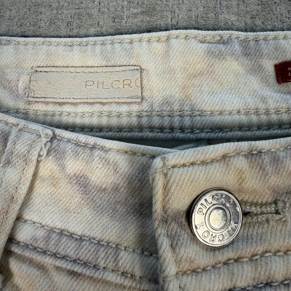 Pilcro Slim Boyfriend Jeans Womens 27 Tan Cream Patchwork Embroidered Abstract - Picture 3 of 10